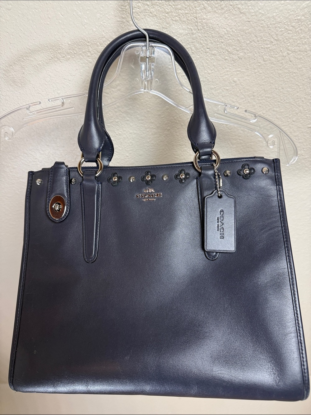 COACH CROSBY FLORAL RIVET HANDBAG-Navy Blue
